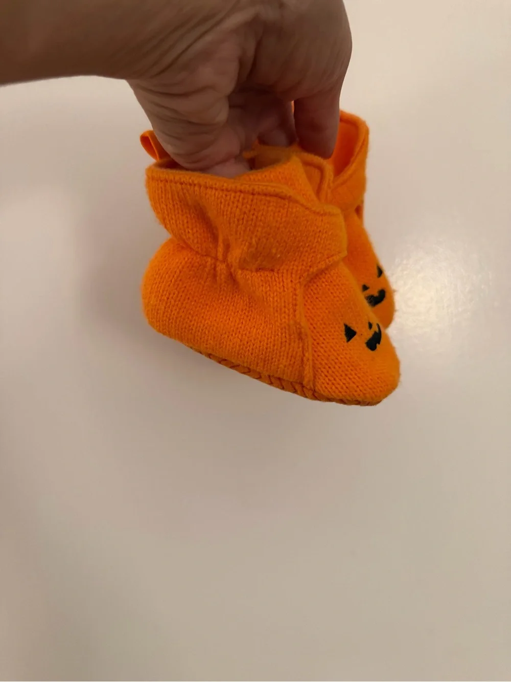 Carter's Bright Orange Pumpkin Knit Baby Booties with Strap